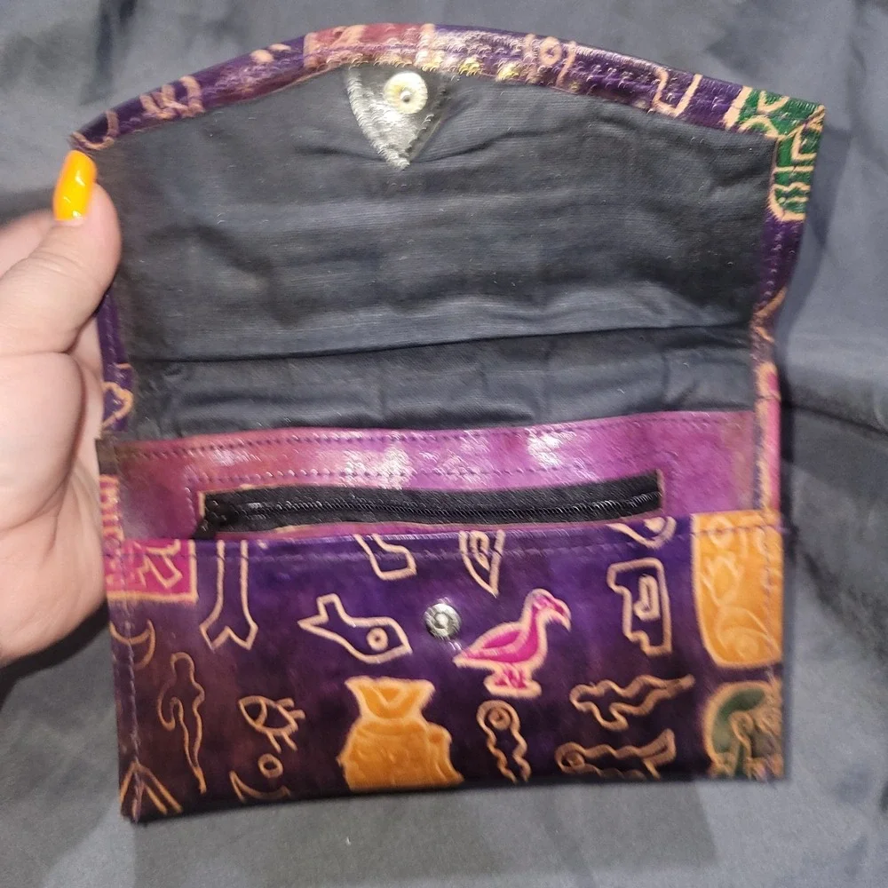 Vintage RARE Leather Embossed handpainted Wallet Coin Pouch Africa Egypt Pharaoh